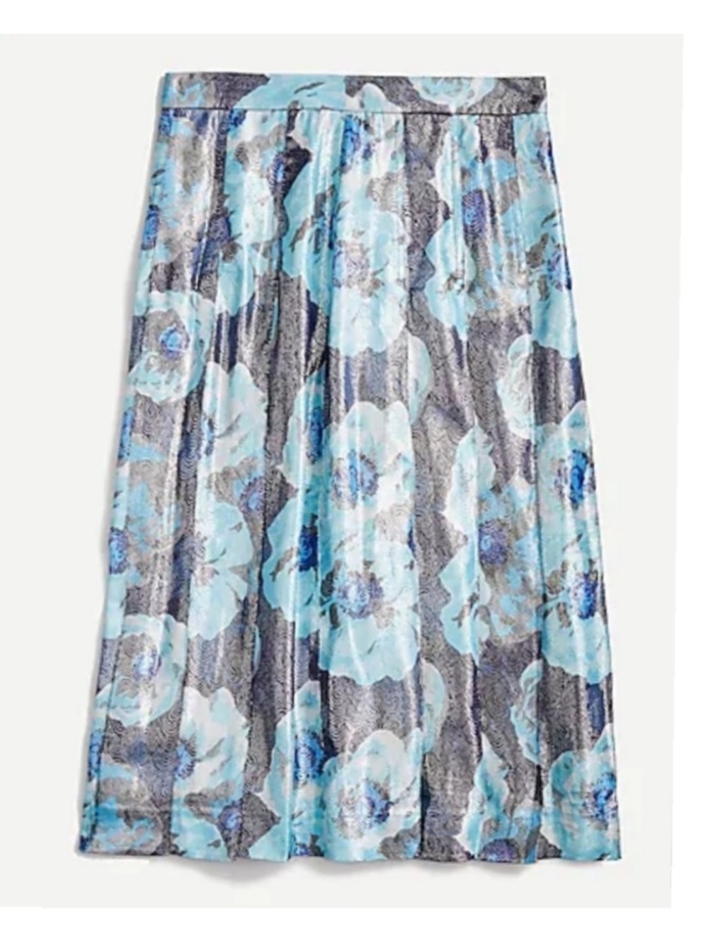 J. Crew Blue Floral Metallic Pleated Midi Skirt - Picture 2 of 4